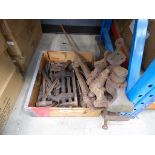 +VAT Box containing vintage blacksmiths and other tools and leg vices