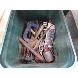 Small box of assorted tools including clamps, oil can, sockets, etc