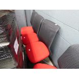 3 red cloth mesh back swivel chairs