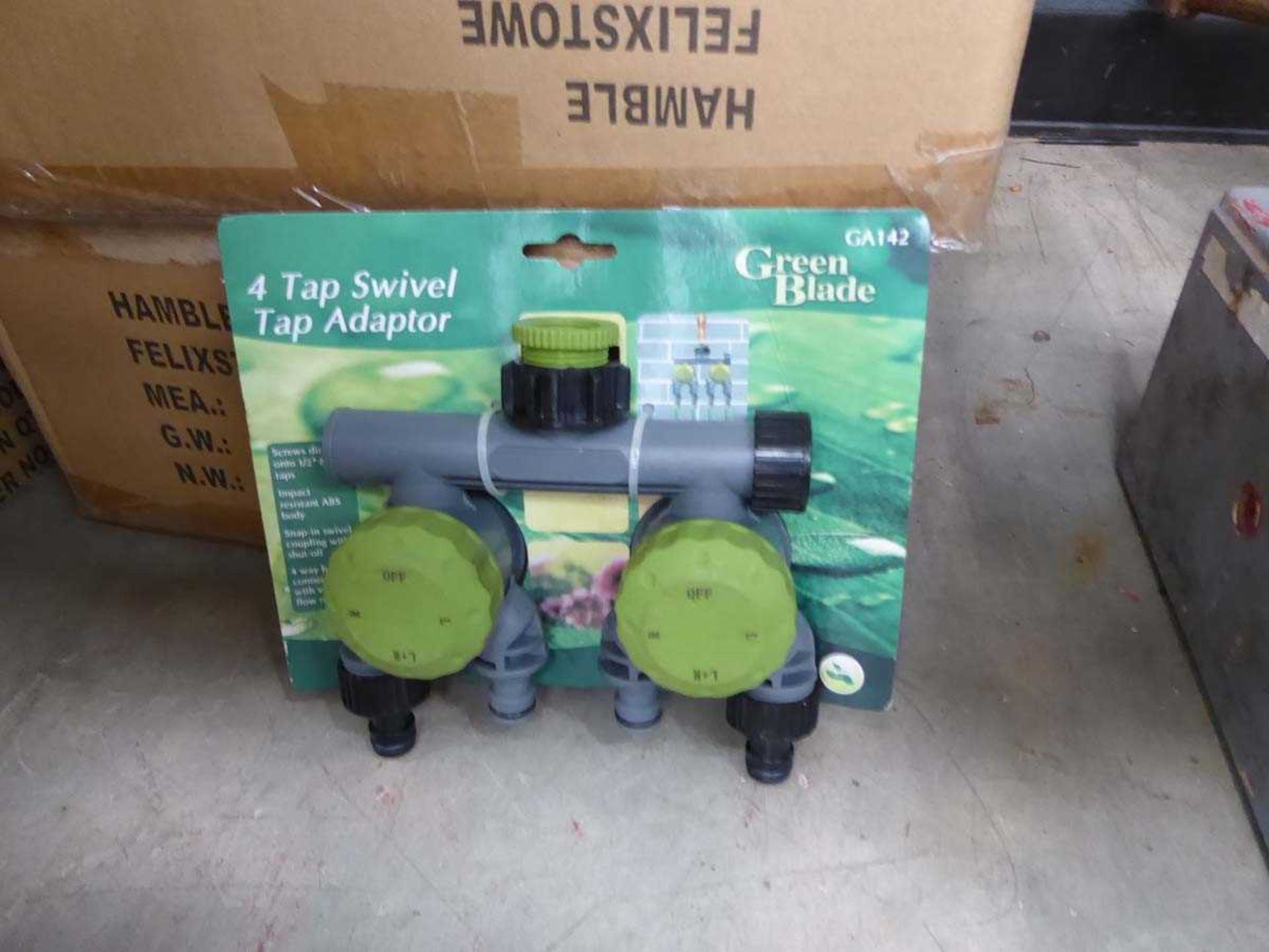 4 boxes of green blade swivel tap adaptors