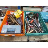 2 crates of assorted tools including wire brushes, hammers, taps, Yankee screwdrivers etc