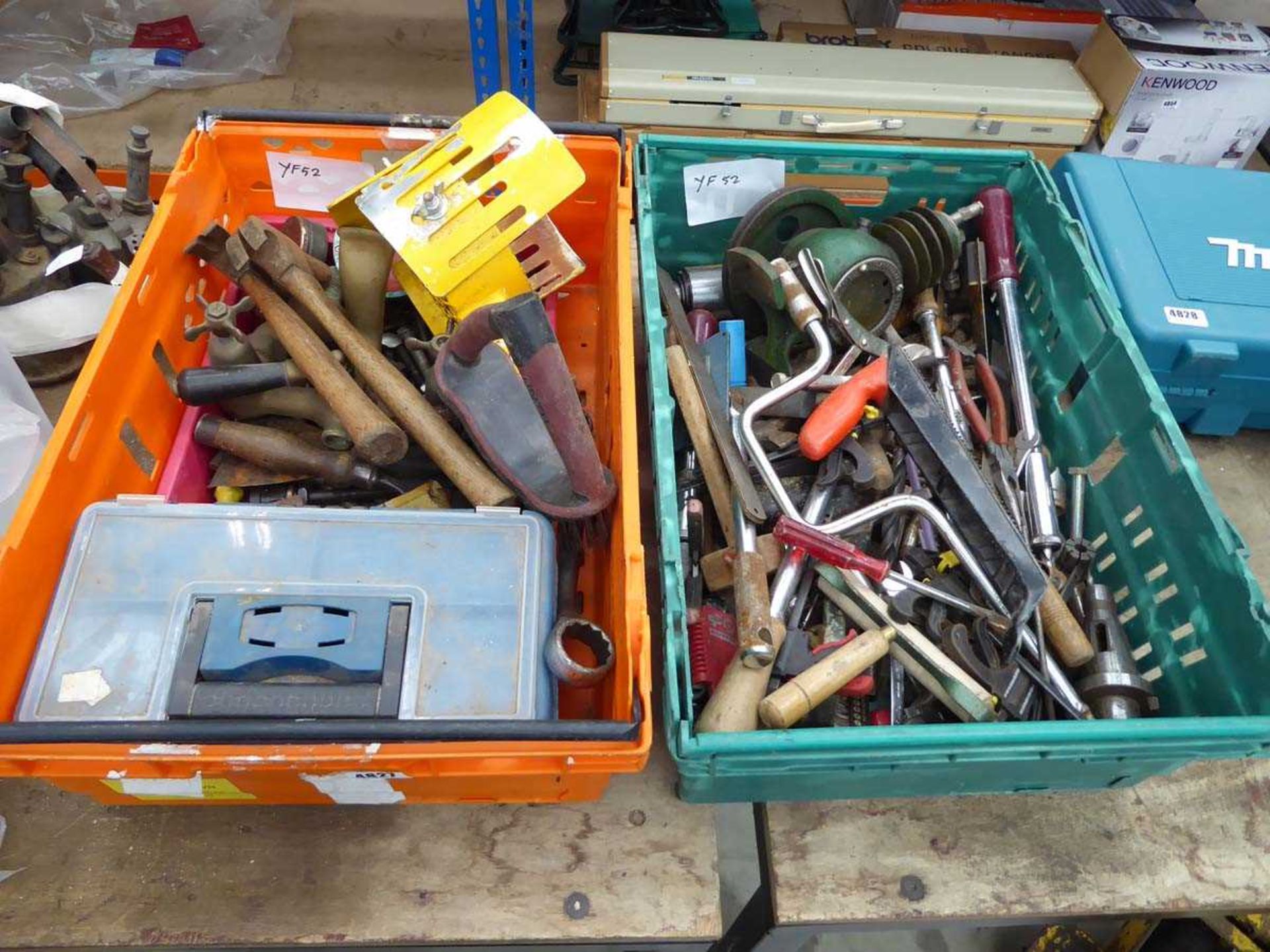 2 crates of assorted tools including wire brushes, hammers, taps, Yankee screwdrivers etc