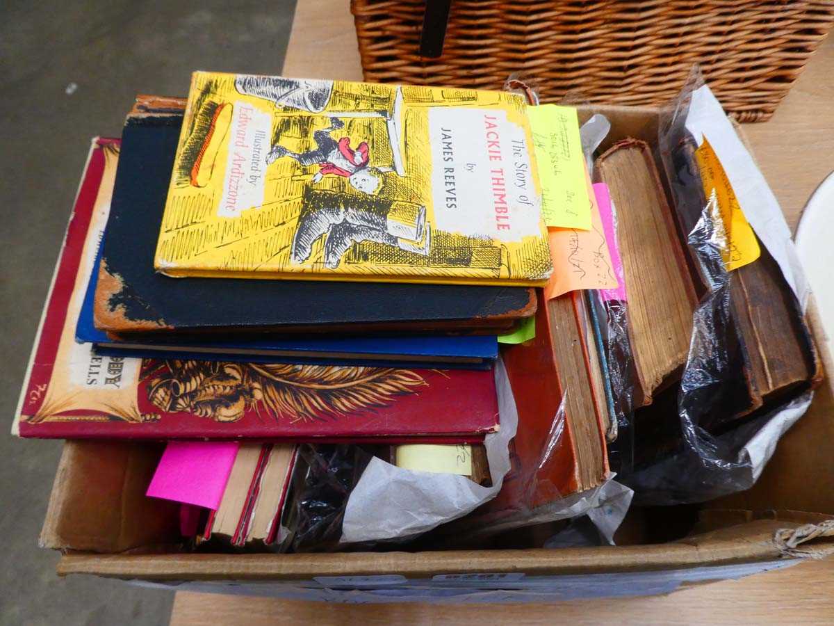 Box containing quantity of Victorian and later books, to include The Story of Jackie Thimble,