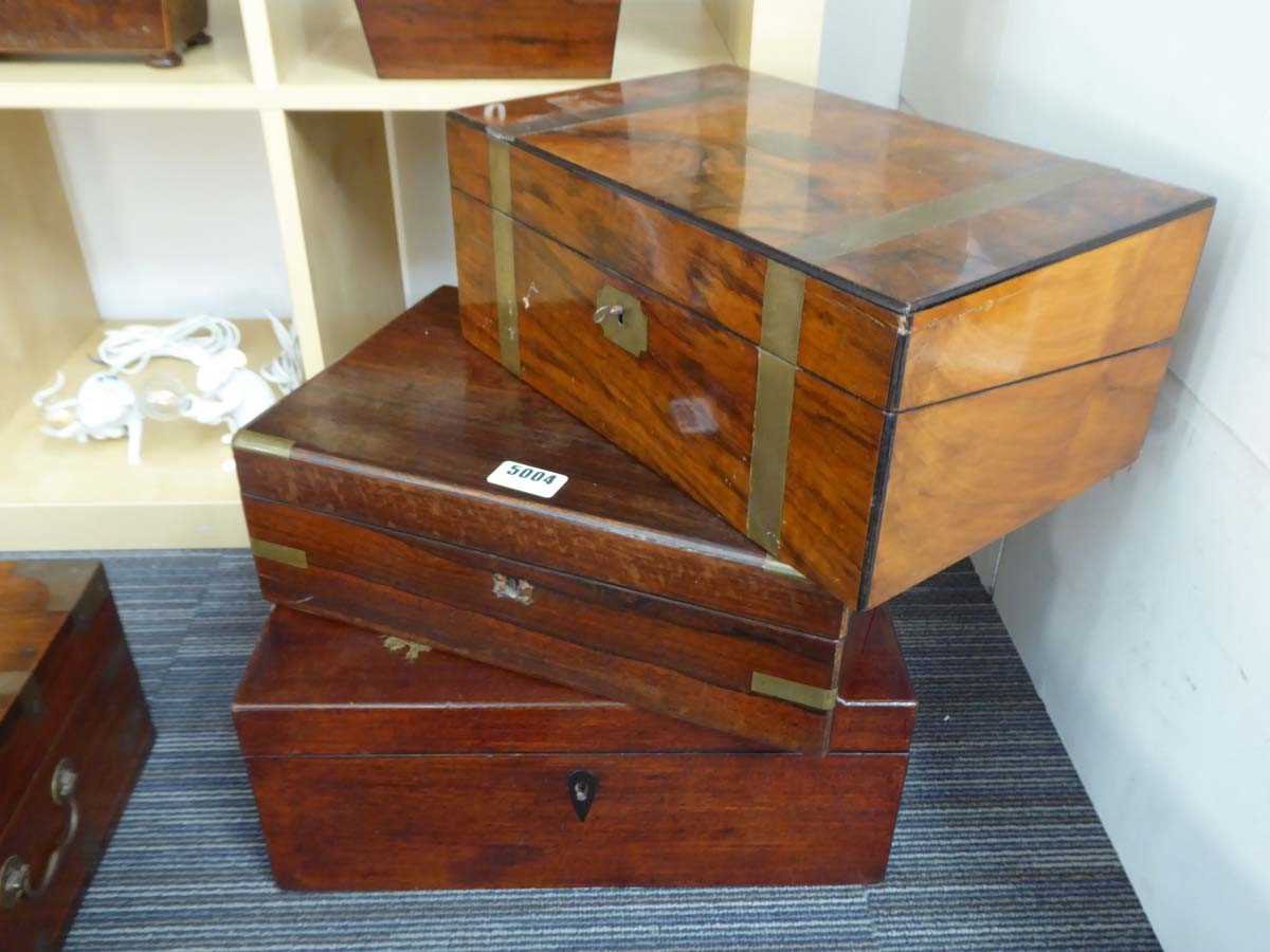 Three Victorian writing slopes in mahogany, walnut and rosewood For restoration