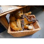 Wicker basket and quantity of teddy bears and other toys