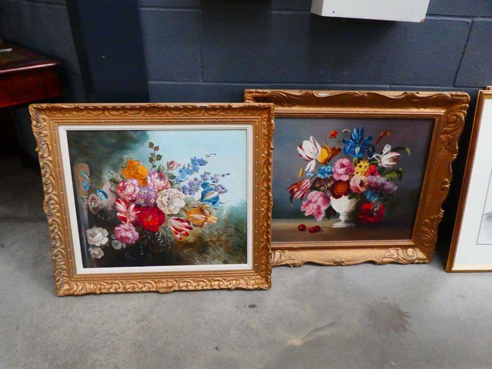 Two oil on canvas, still life with flowers