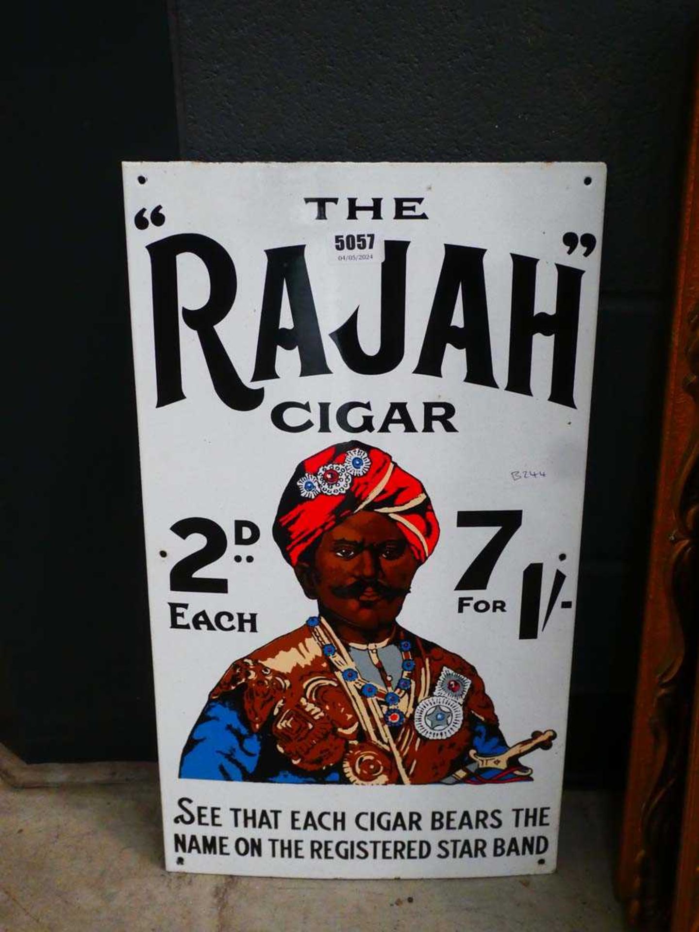 Painted metal Rajah cigar advertising sign