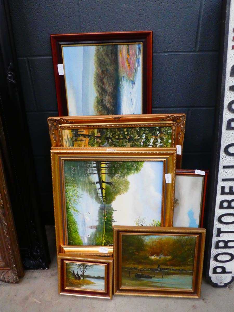 Quantity of oils on canvas depicting rural scenes and country churches