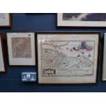 Two framed and glazed maps, Northamptonshire and Shires of Lothian