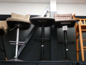 Beech chair with rush seat, plus 3 swivel bar stools
