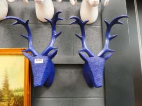 Pair of painted hessian and resin deer heads