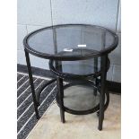 2 x black metal and glazed circular side tables