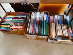 3 x boxes containing art and antique reference books plus steam train and other reference books