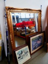 Rectangular bevelled mirror in gilt frame width - 44", height 57" No major faults, some of the