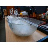 Punch bowl with ladle and cups