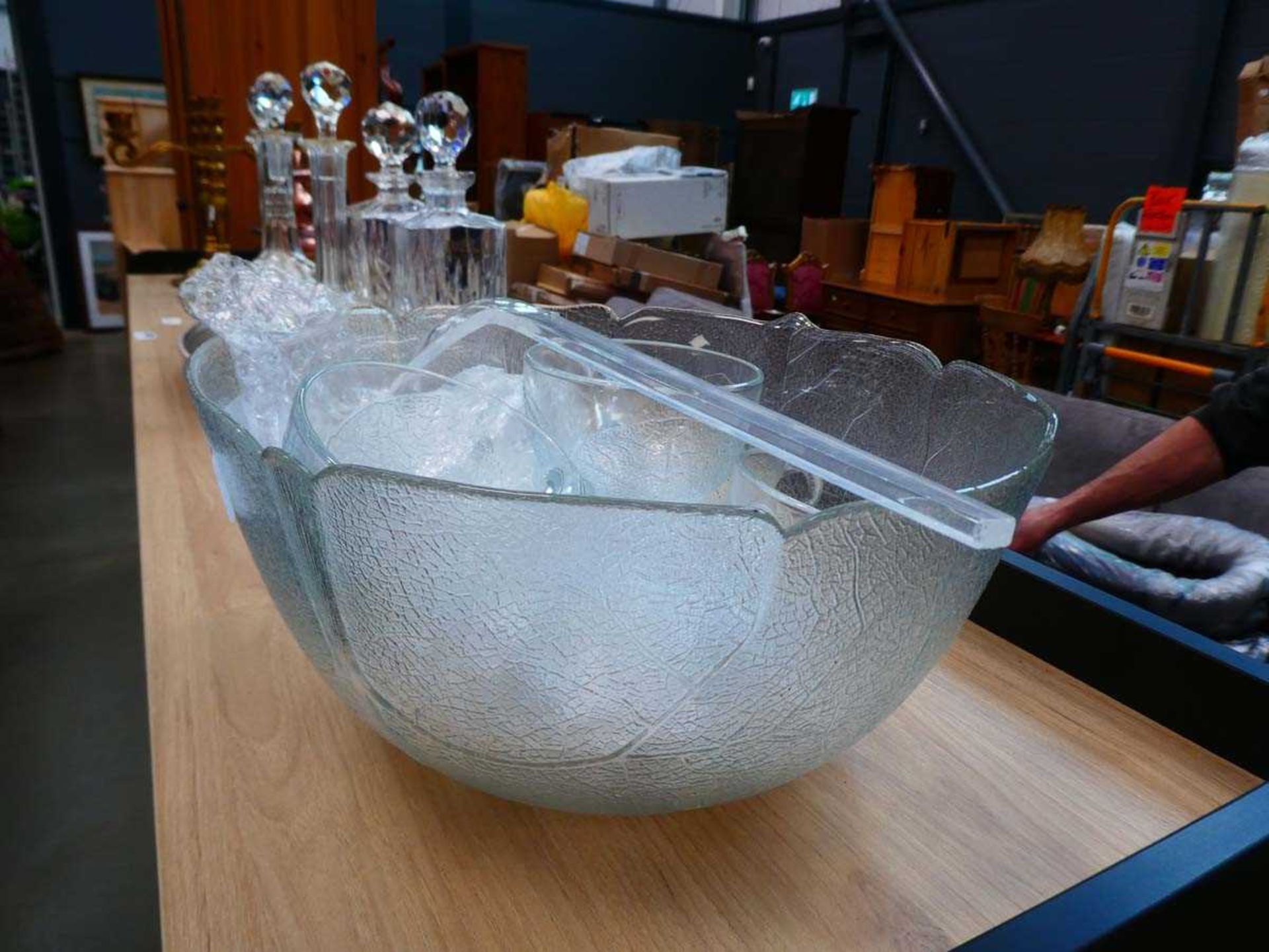 Punch bowl with ladle and cups