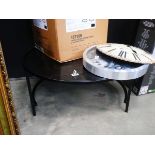 Circular glazed and metal coffee table