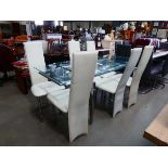 Chromed and glazed drawer leaf dining table plus 6 chairs