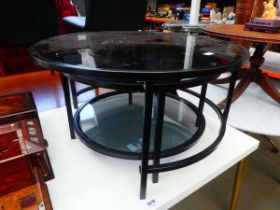 Two circular glazed coffee tables