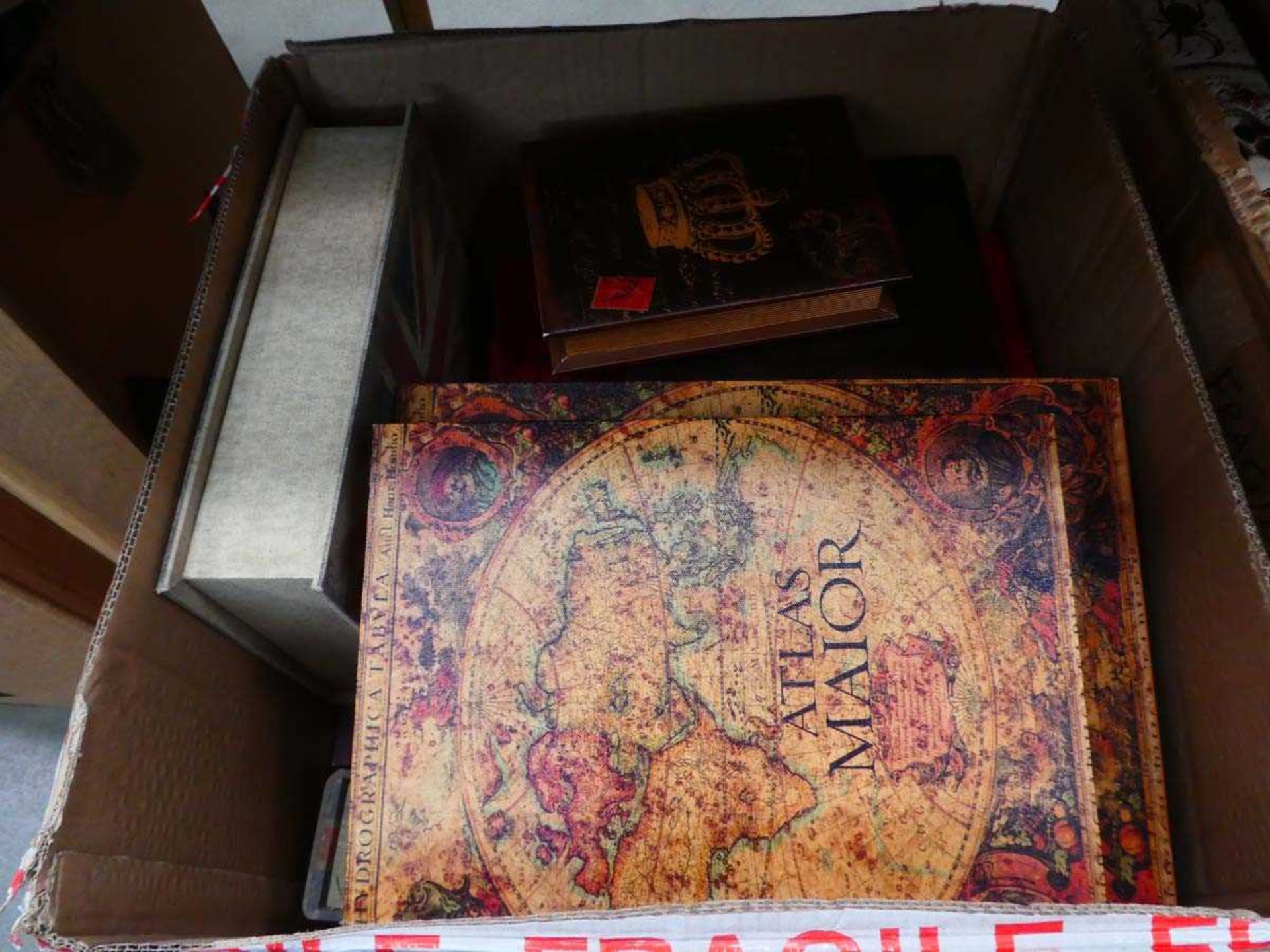 Three boxes containing quantity of playing card, world map and union jack decorated storage boxes - Image 2 of 4