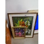 2 x oils and watercolours - still life with flowers