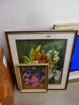 2 x oils and watercolours - still life with flowers