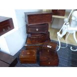 Seven various Victorian jewellery boxes, caddies etc. For restoration