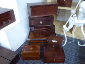 Seven various Victorian jewellery boxes, caddies etc. For restoration