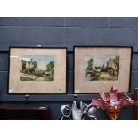 Two pairs of prints, rural scene entitled Upland Farm and the Mill, plus urban scenes