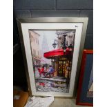 Framed and glazed urban print - street scene with seated figures