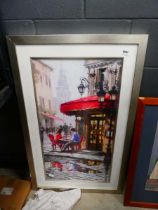 Framed and glazed urban print - street scene with seated figures