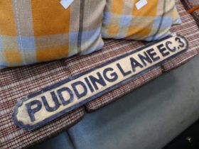 (2) Painted wooden "Pudding Lane" road sign