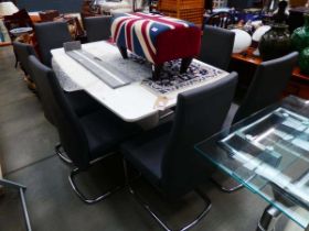 Contemporary dining table with 8 grey leather effect chairs Some chairs damaged