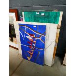 Four abstract and other canvases