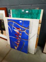 Four abstract and other canvases