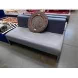 Pair of grey leather effect 2-seater sofas by Allemuir
