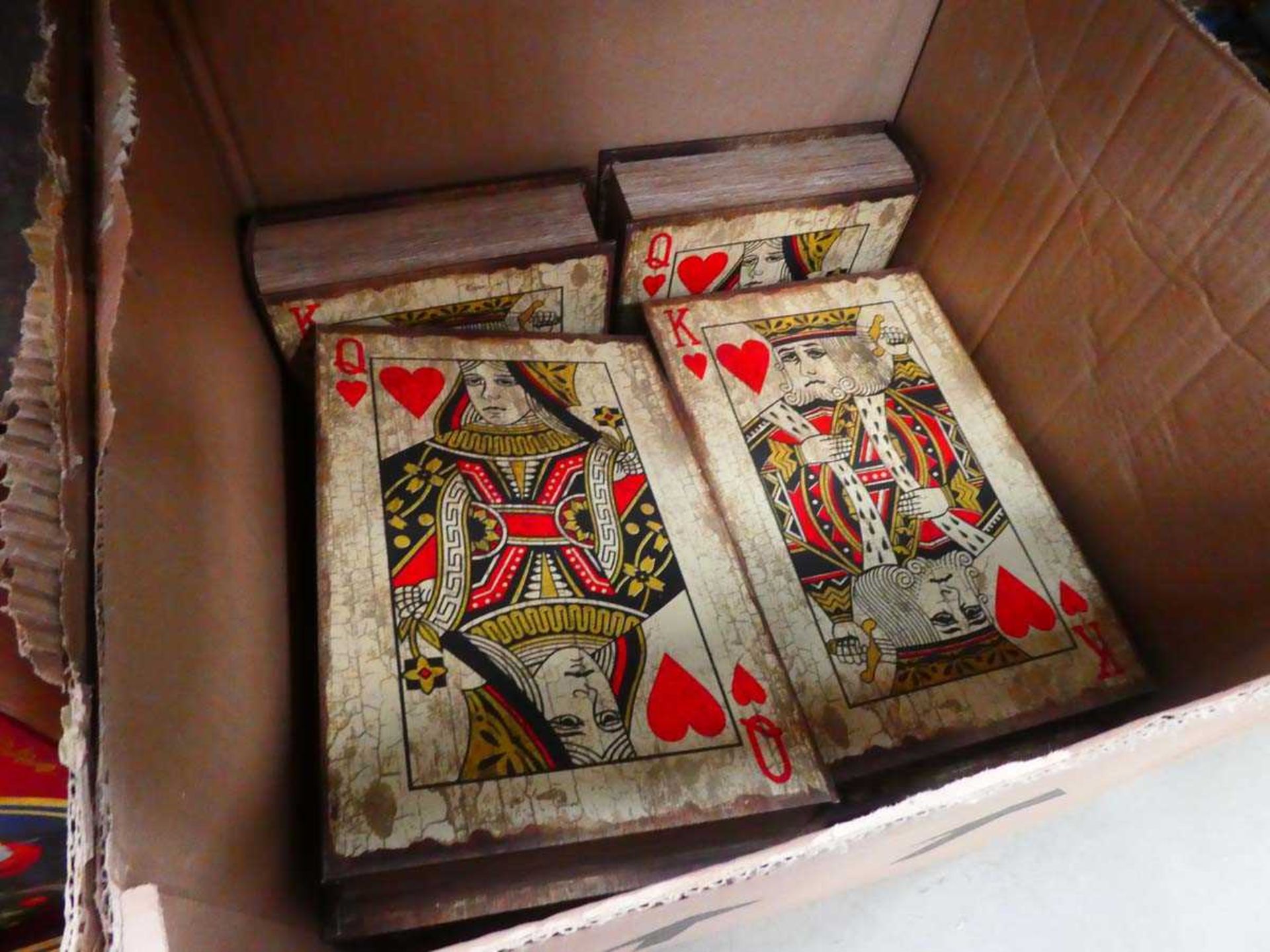 Three boxes containing quantity of playing card, world map and union jack decorated storage boxes - Image 4 of 4