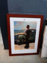 Jack Vettriano style print - man and vintage car