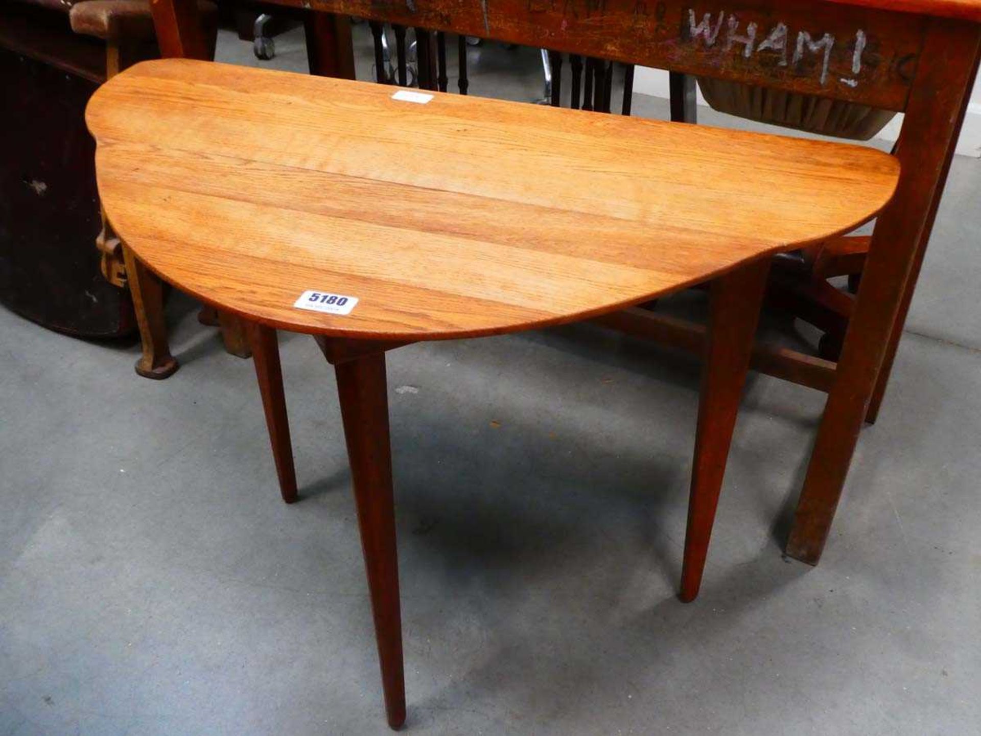 Low slung oak console table
