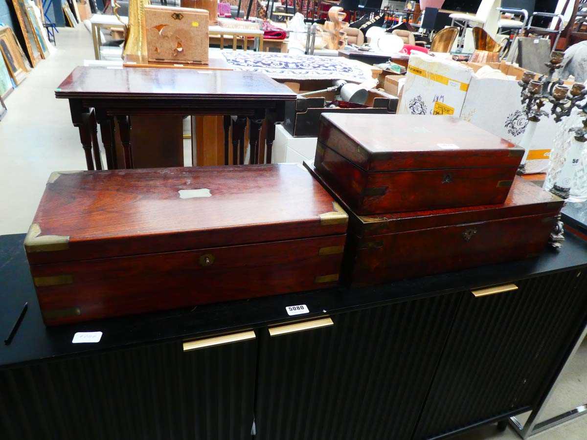 Three Victorian large writing slopes in rosewood and mahogany For restoration