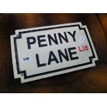 Painted metal Penny Lane sign