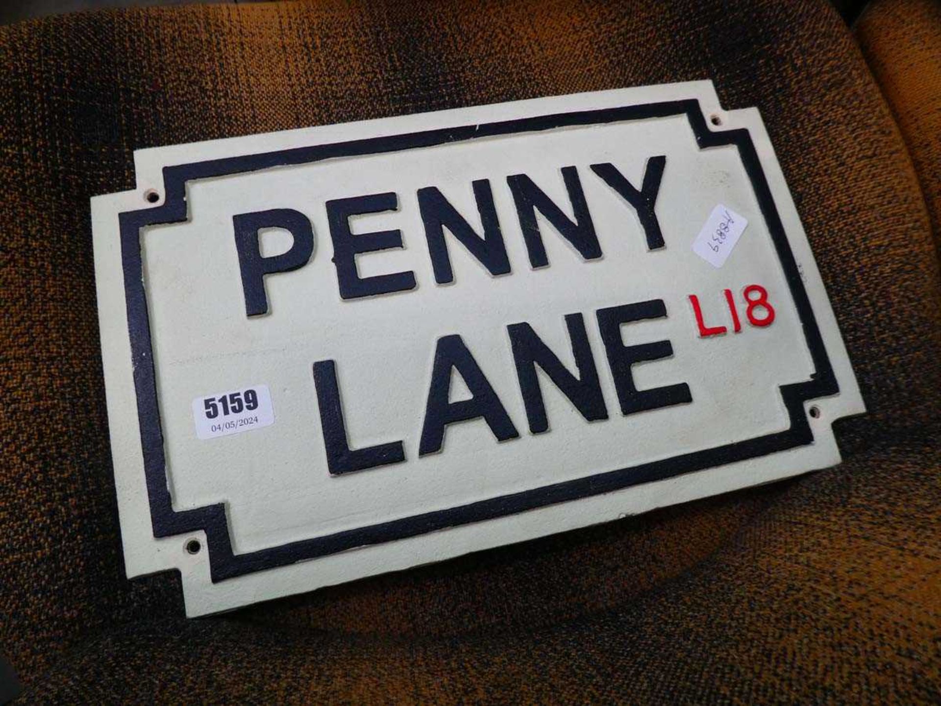 Painted metal Penny Lane sign