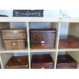 Five various Victorian sewing boxes in walnut, mahogany and rosewood For restoration