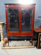 Edwardian double door china cabinet with 2 drawers under