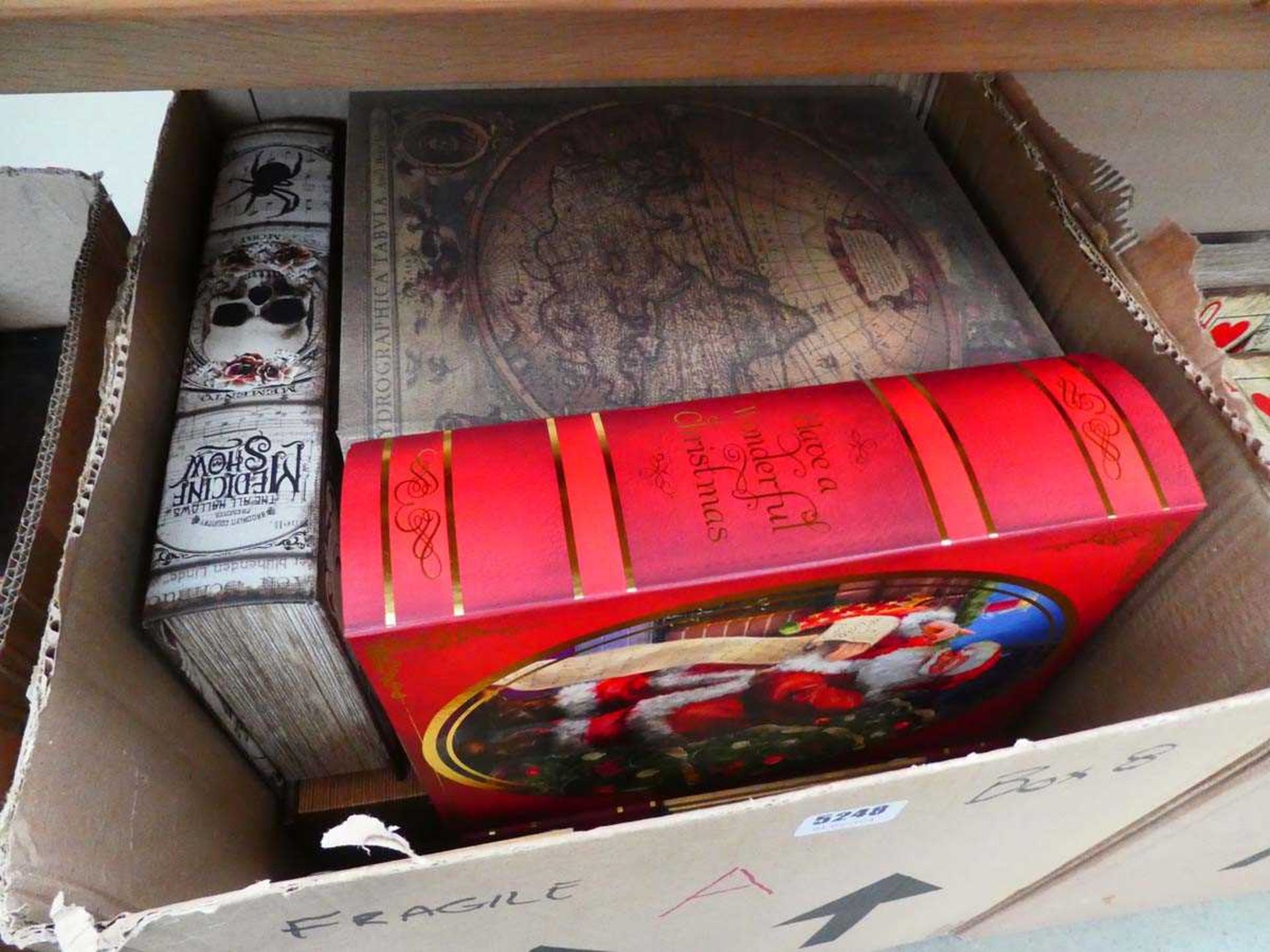 Three boxes containing quantity of playing card, world map and union jack decorated storage boxes - Image 3 of 4
