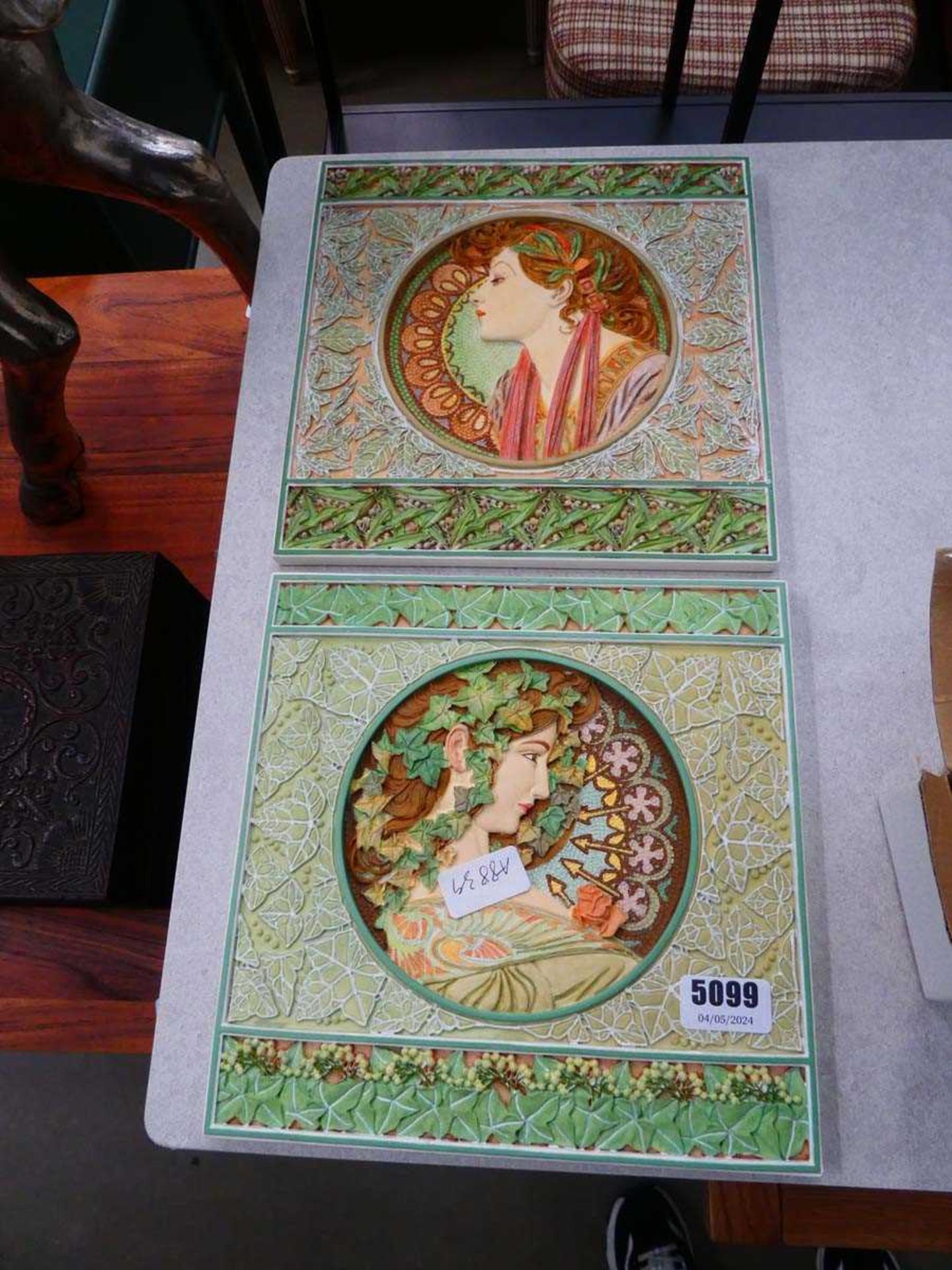 Pair of replica Art-Nouveau tiles