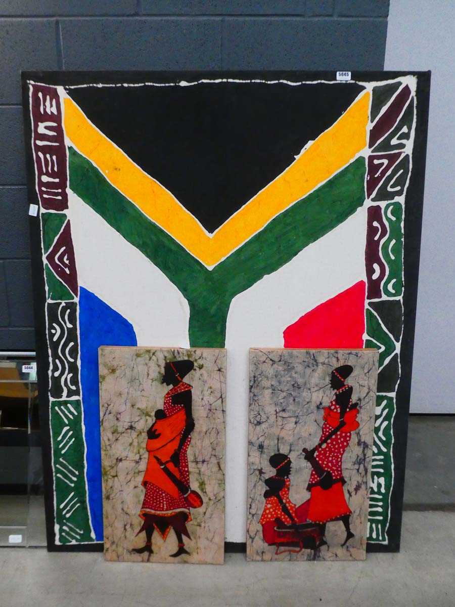 3 x Batik's - African lady figures and the South African flag