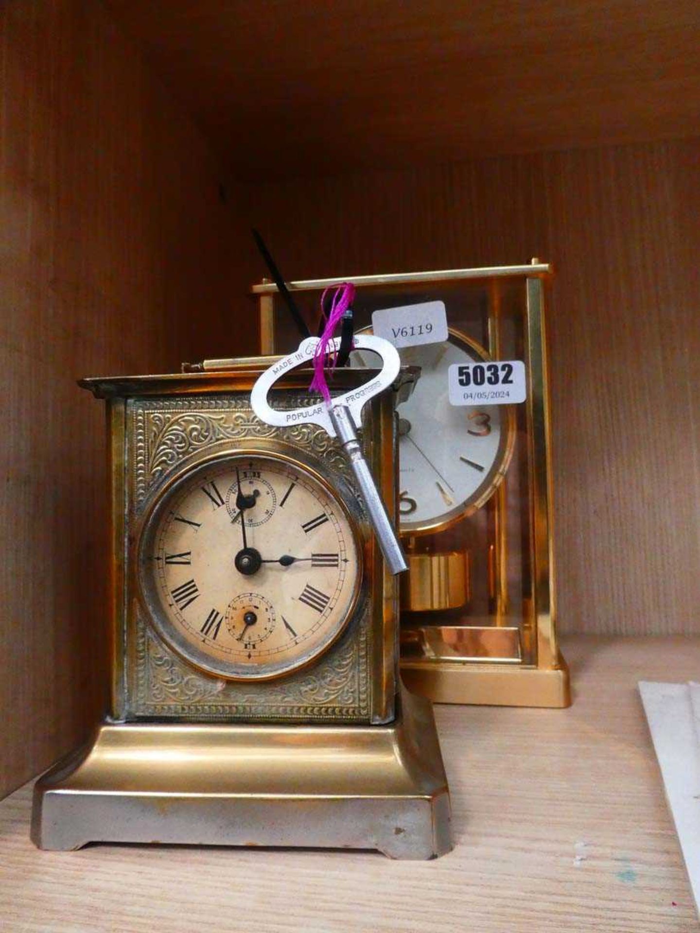 Seiko Atmos style mantel clock plus a brass clock