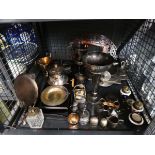 Cage containing silver plate to include salt and pepper sets, mustard pots, various vases and