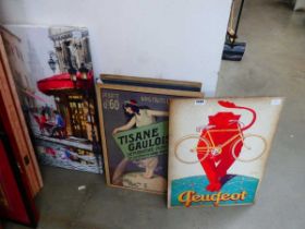 Quantity of modern French advertising panels plus a print of a street scene